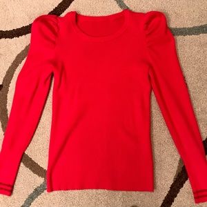 Red Puffy Sleeve Ribbed Top, Size S/M